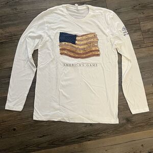 Next Level Apparel White Long Sleeve Tee with Baseball Flag